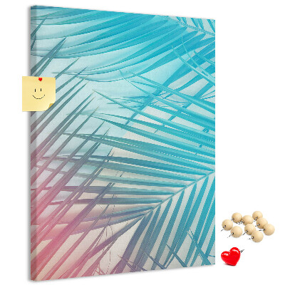 Wall cork memo board Tropical palm leaves in pastel shades