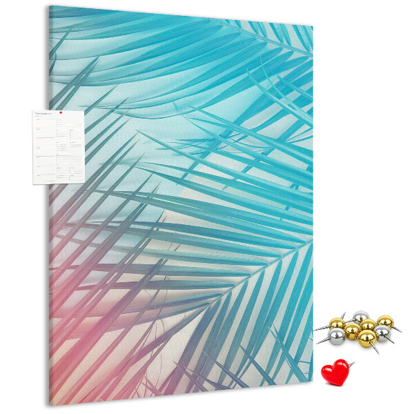 Wall cork memo board Tropical palm leaves in pastel shades