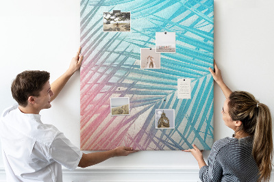 Wall cork memo board Tropical palm leaves in pastel shades