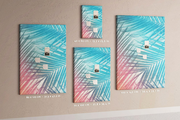 Wall cork memo board Tropical palm leaves in pastel shades