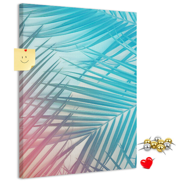 Wall cork memo board Tropical palm leaves in pastel shades