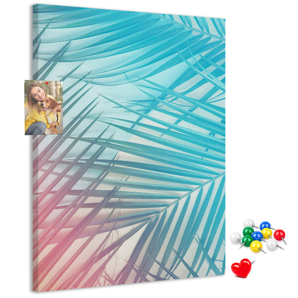 Wall cork memo board Tropical palm leaves in pastel shades