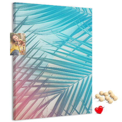 Wall cork memo board Tropical palm leaves in pastel shades