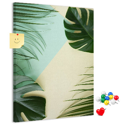 Memo cork board Palm leaves on a pastel background