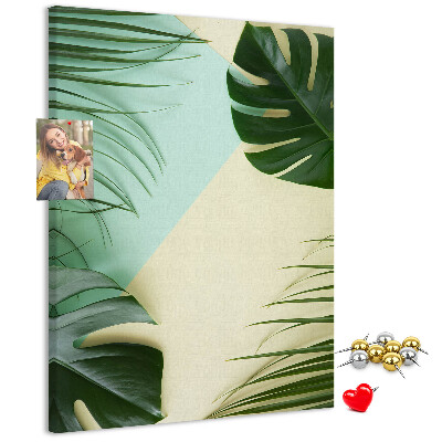 Memo cork board Palm leaves on a pastel background