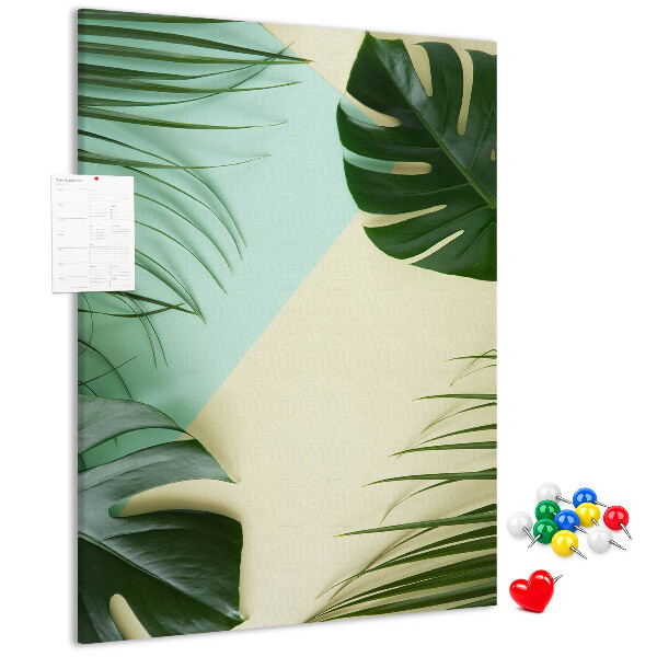 Memo cork board Palm leaves on a pastel background