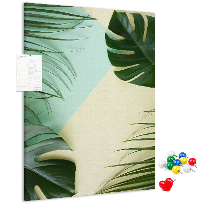 Memo cork board Palm leaves on a pastel background