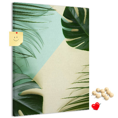 Memo cork board Palm leaves on a pastel background