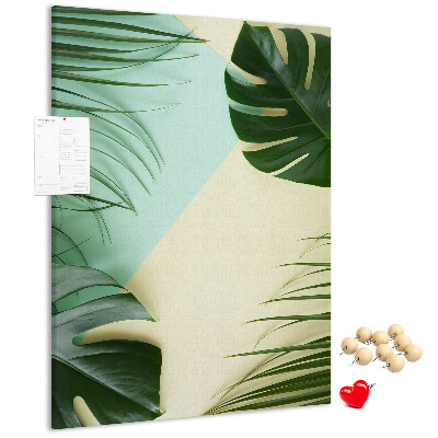 Memo cork board Palm leaves on a pastel background