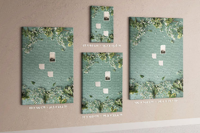 Cork notice board Green background with delicate flowers and leaves
