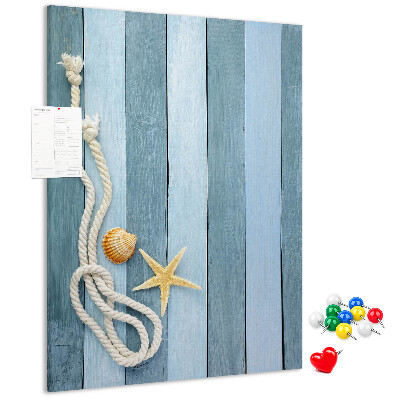Pin board Seaside vibe with blue planks and a shell