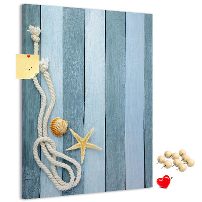 Pin board Seaside vibe with blue planks and a shell