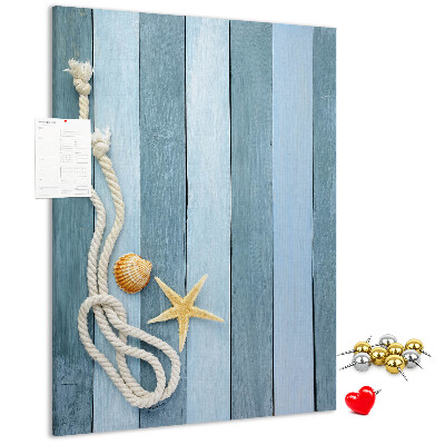 Pin board Seaside vibe with blue planks and a shell