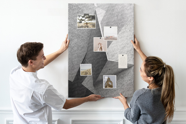 Wall cork memo board Concrete geometry in shades of gray
