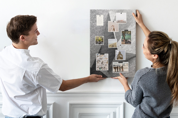 Wall cork memo board Concrete geometry in shades of gray