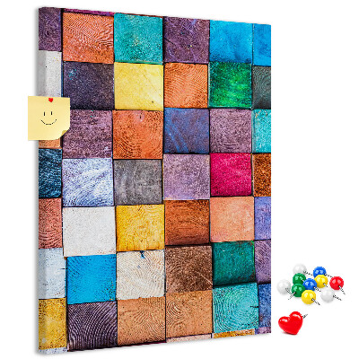 Memo cork board Colorful wooden squares in a mosaic