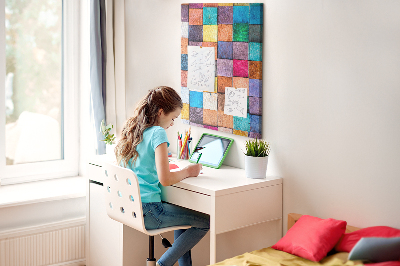 Memo cork board Colorful wooden squares in a mosaic