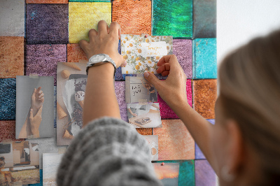 Memo cork board Colorful wooden squares in a mosaic