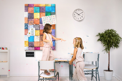 Memo cork board Colorful wooden squares in a mosaic