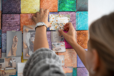 Memo cork board Colorful wooden squares in a mosaic