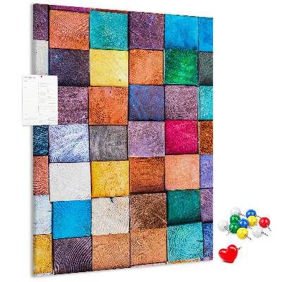 Memo cork board Colorful wooden squares in a mosaic