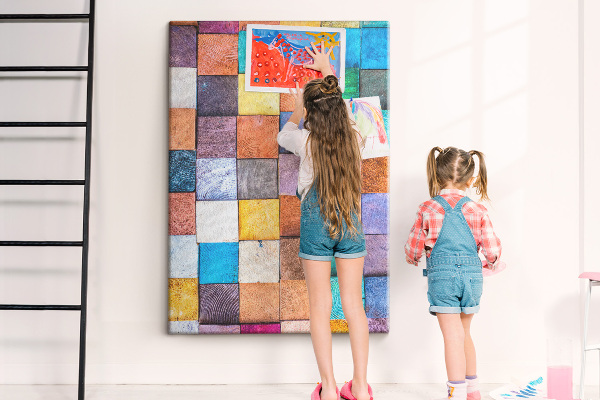 Memo cork board Colorful wooden squares in a mosaic
