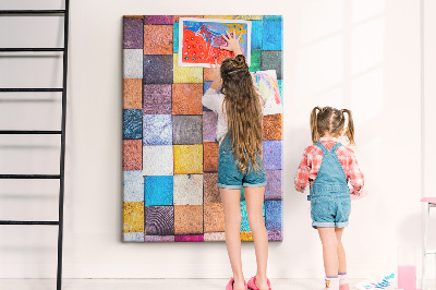 Memo cork board Colorful wooden squares in a mosaic