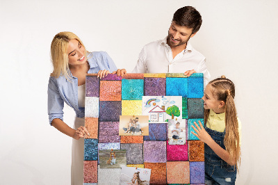 Memo cork board Colorful wooden squares in a mosaic