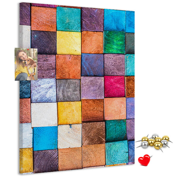 Memo cork board Colorful wooden squares in a mosaic