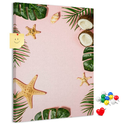 Cork notice board Tropical pattern with leaves and shells