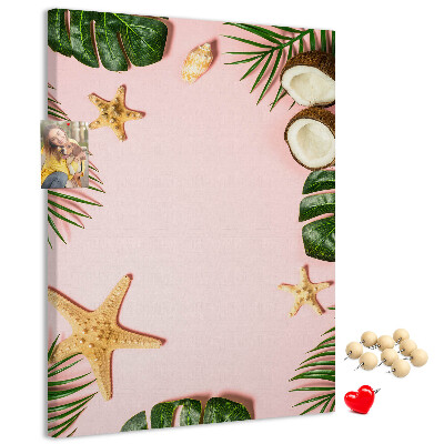 Cork notice board Tropical pattern with leaves and shells