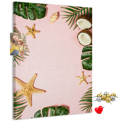 Cork notice board Tropical pattern with leaves and shells