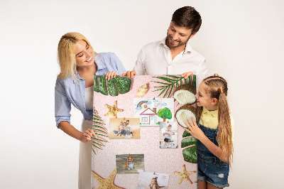 Cork notice board Tropical pattern with leaves and shells