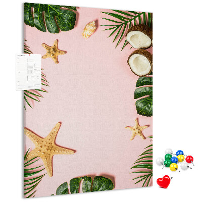 Cork notice board Tropical pattern with leaves and shells