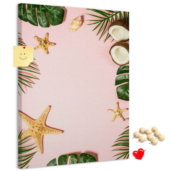 Cork notice board Tropical pattern with leaves and shells