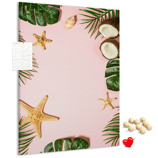 Cork notice board Tropical pattern with leaves and shells