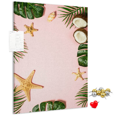 Cork notice board Tropical pattern with leaves and shells