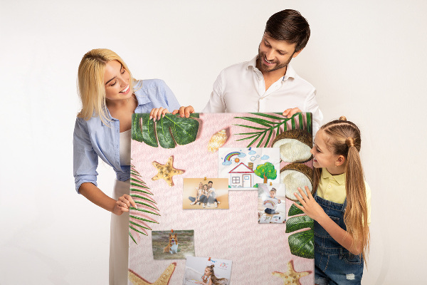 Cork notice board Tropical pattern with leaves and shells