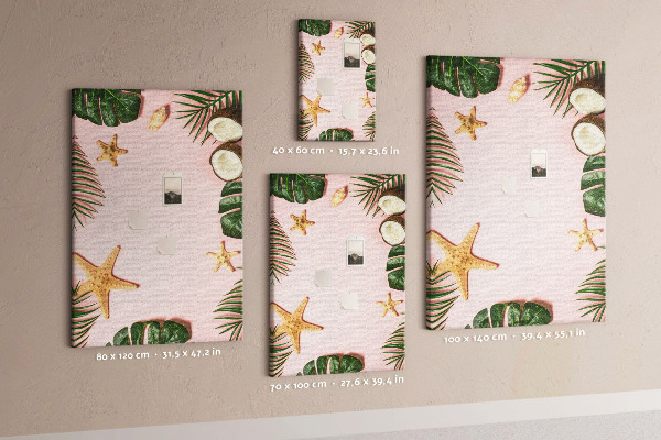 Cork notice board Tropical pattern with leaves and shells
