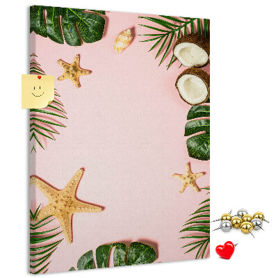 Cork notice board Tropical pattern with leaves and shells