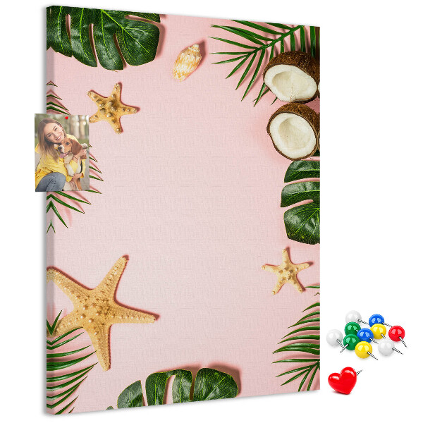 Cork notice board Tropical pattern with leaves and shells