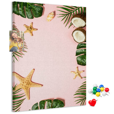 Cork notice board Tropical pattern with leaves and shells