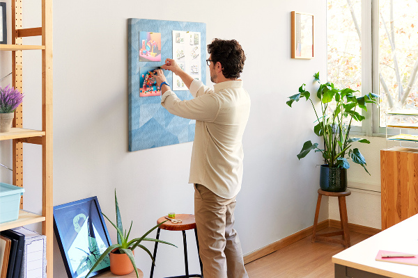 Wall cork memo board Geometric shapes in shades of blue