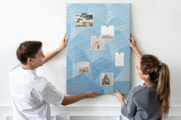Wall cork memo board Geometric shapes in shades of blue