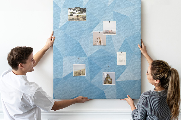 Wall cork memo board Geometric shapes in shades of blue
