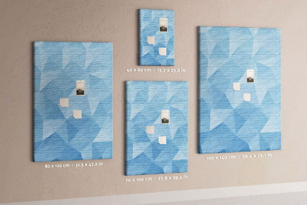 Wall cork memo board Geometric shapes in shades of blue