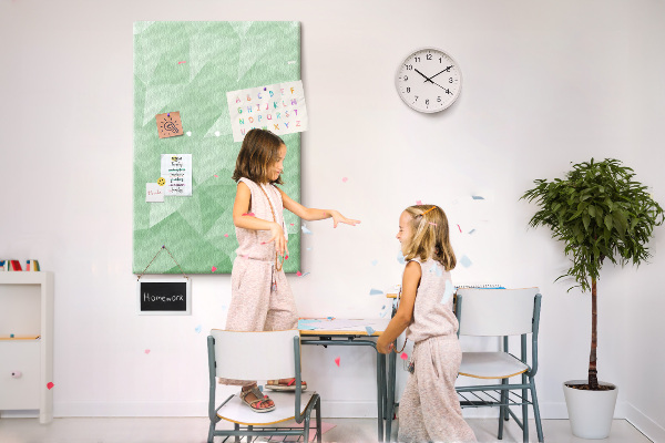 Cork notice board Geometric shapes in shades of green
