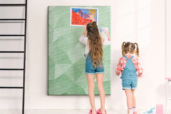 Cork notice board Geometric shapes in shades of green
