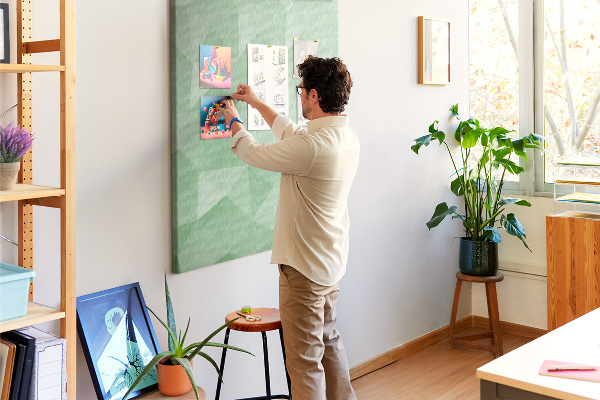 Cork notice board Geometric shapes in shades of green