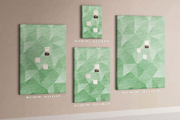 Cork notice board Geometric shapes in shades of green